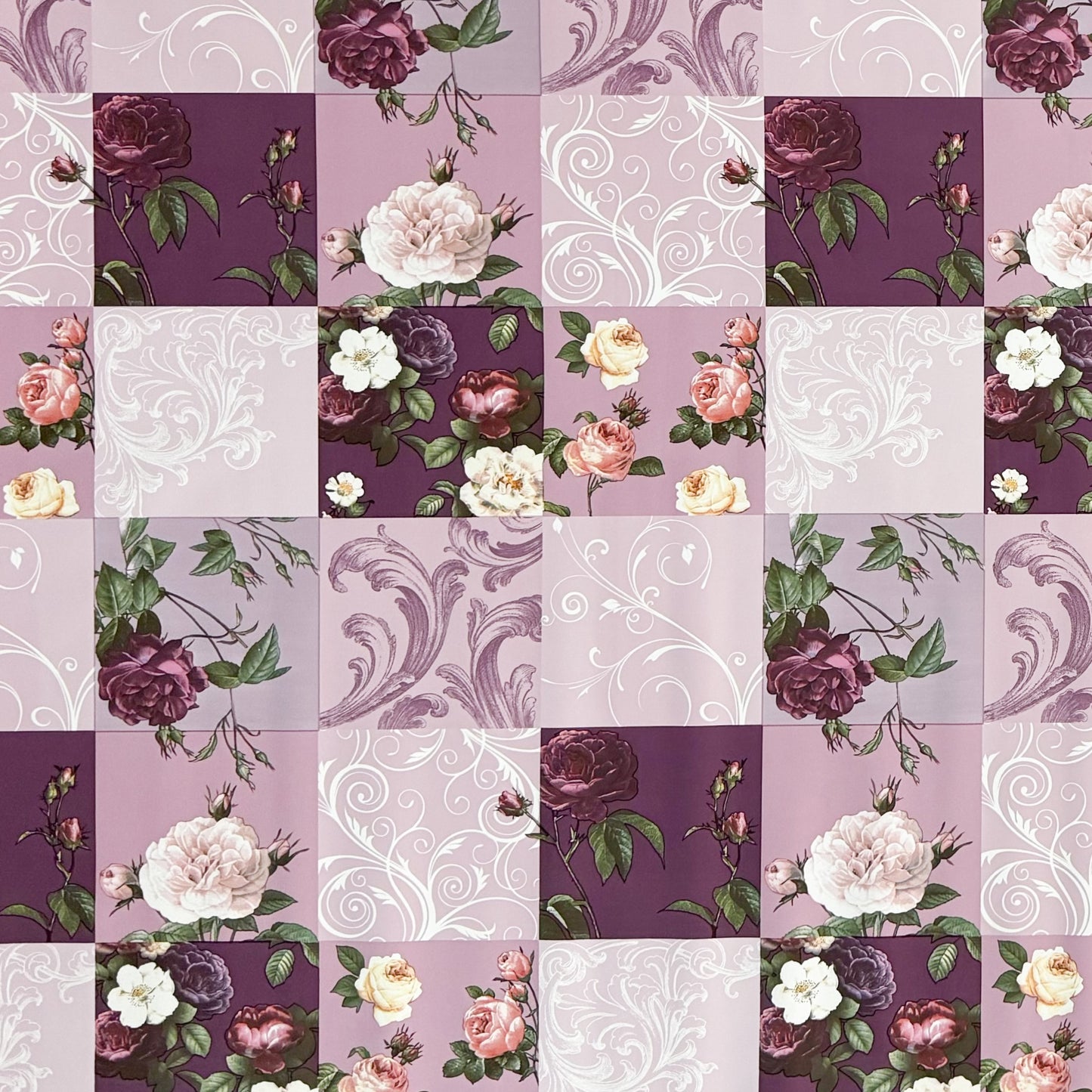 Wachstuch Tischdecke K227C lila Rosen Ornamente Patchwork eckig rund oval