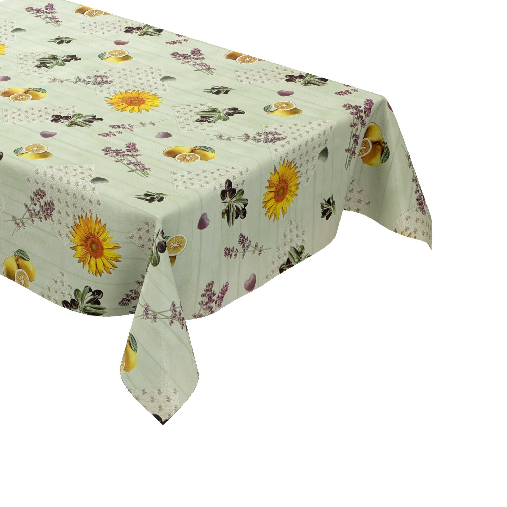 Wachstuch Tischdecke Sonnenblumen Lavendel mintgrün
