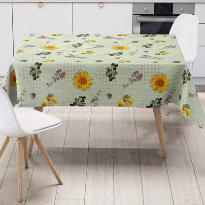 Wachstuch Tischdecke Sonnenblumen Lavendel mintgrün