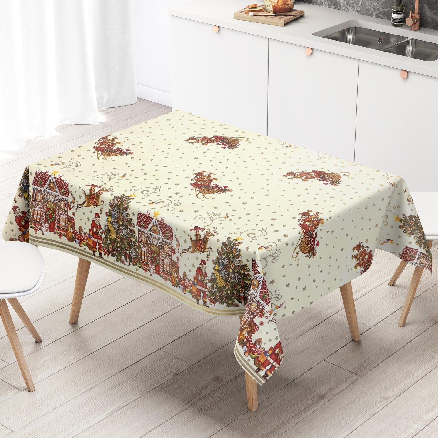 Oilcloth roll Christmas K23A Christmas sleigh border pattern roll goods