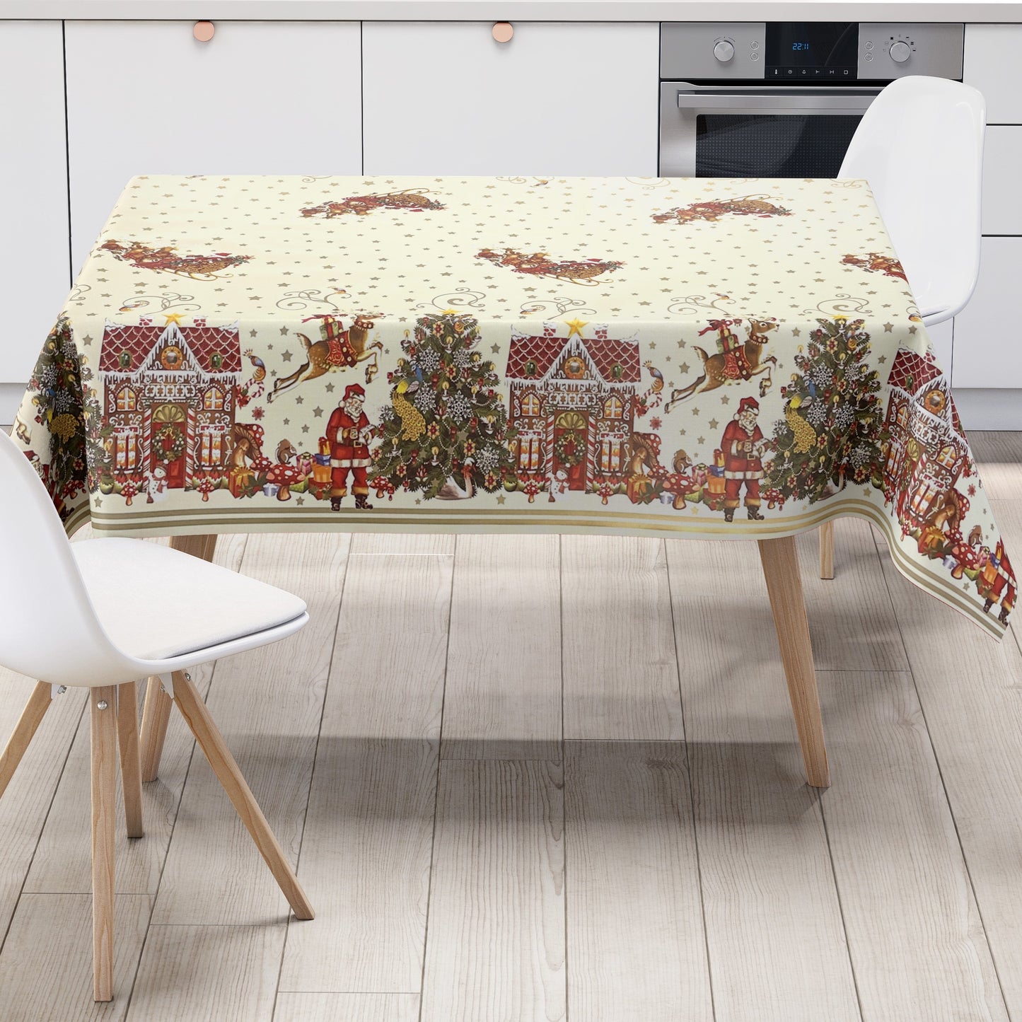 Oilcloth roll Christmas K23A Christmas sleigh border pattern roll goods
