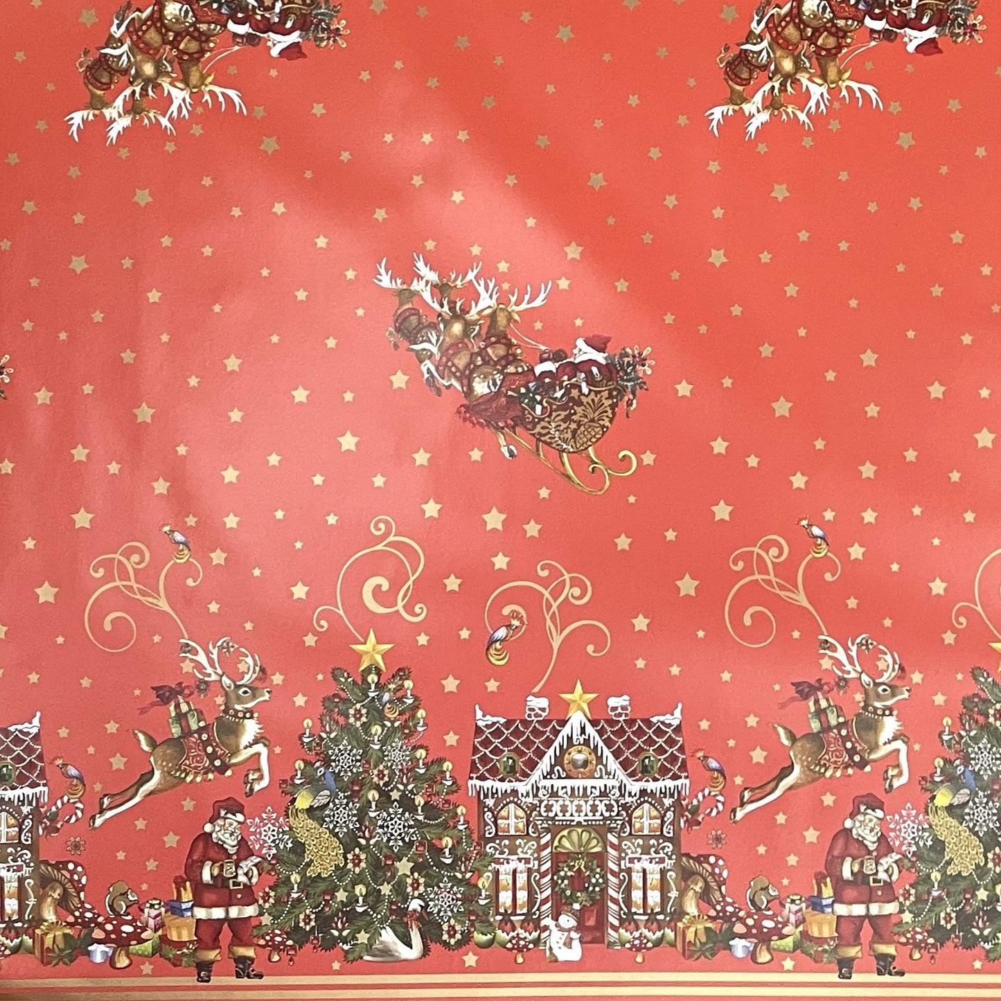 Wachstuch Rolle Weihnachten K23B Weihnachtsschlitten Bordürenmuster Rollenware