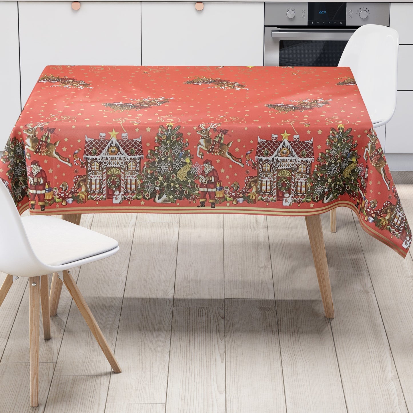 Wachstuch Rolle Weihnachten K23B Weihnachtsschlitten Bordürenmuster Rollenware
