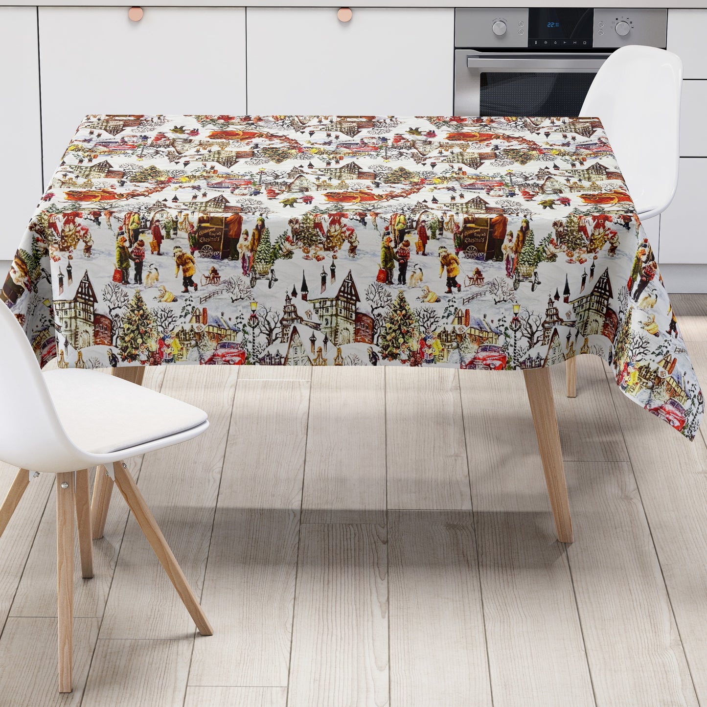 Wachstuch Tischdecke Weihnachten Winterdorf