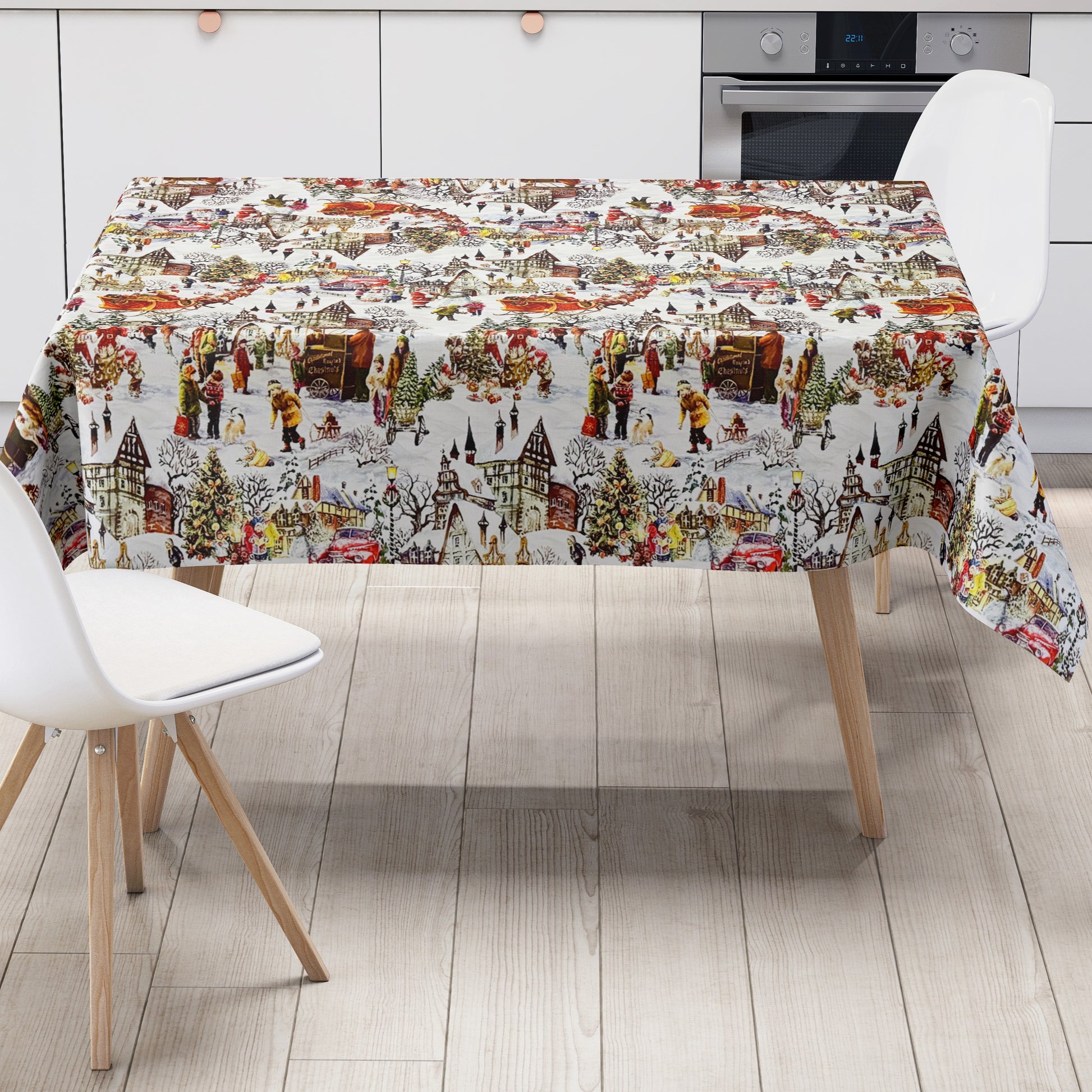 Wachstuch Tischdecke Weihnachten Winterdorf