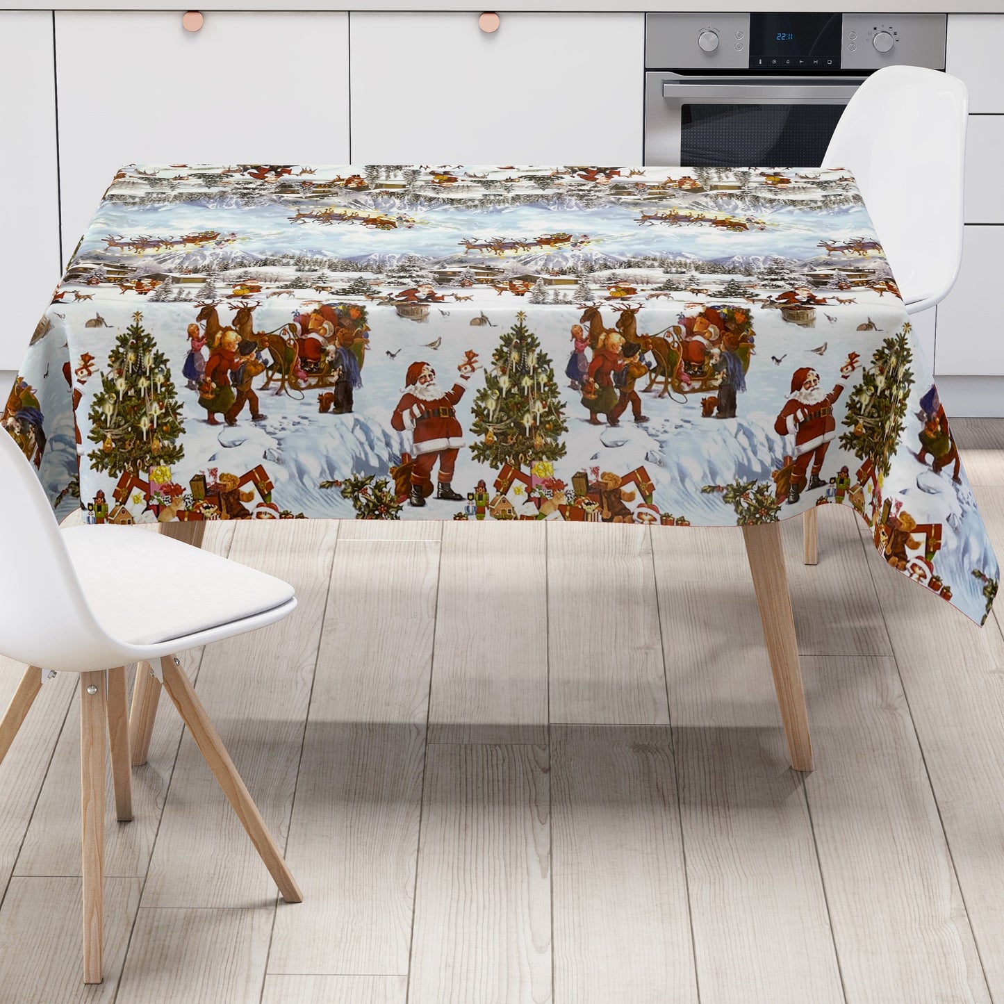 Oilcloth roll Christmas K25A Christmas village border pattern roll goods