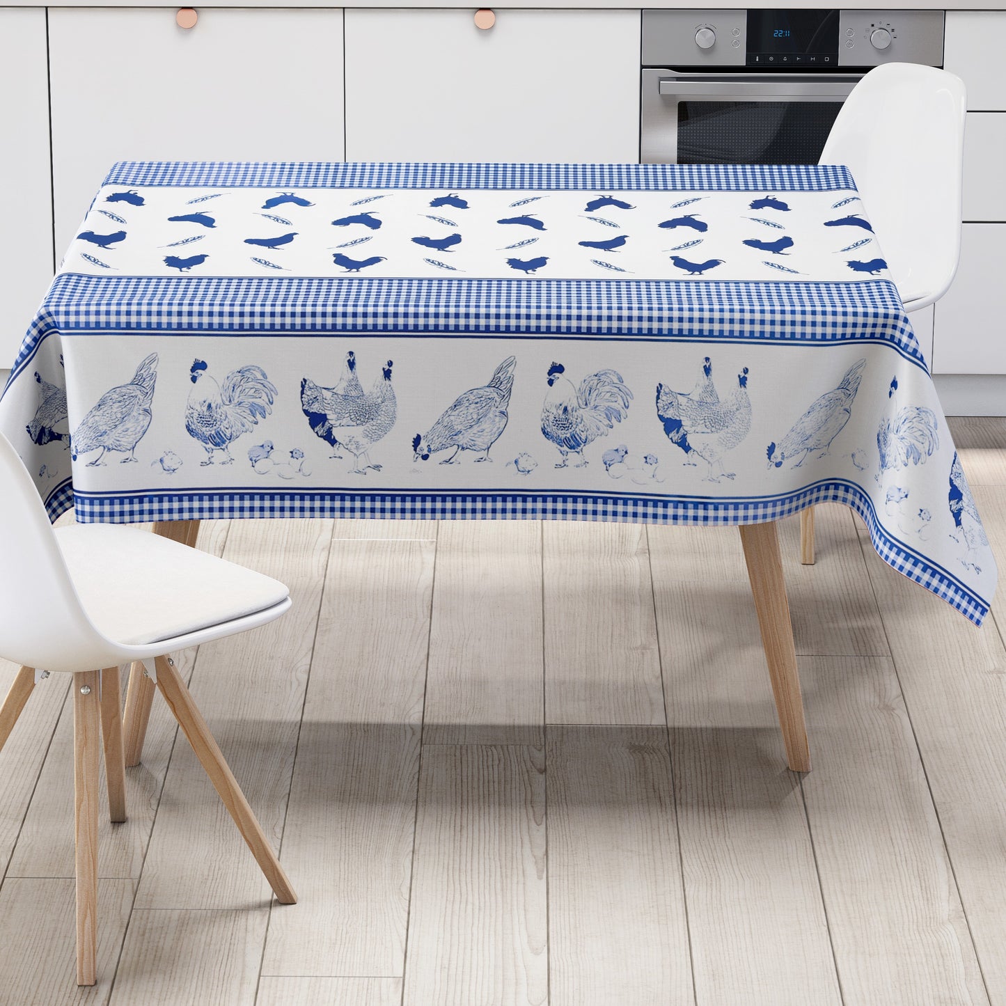 Wachstuch Tischdecke Hühner Küken blau Landhaus Bauernhof
