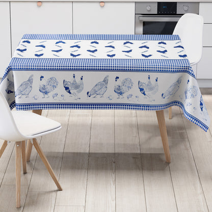 Wachstuch Tischdecke Hühner Küken blau Landhaus Bauernhof