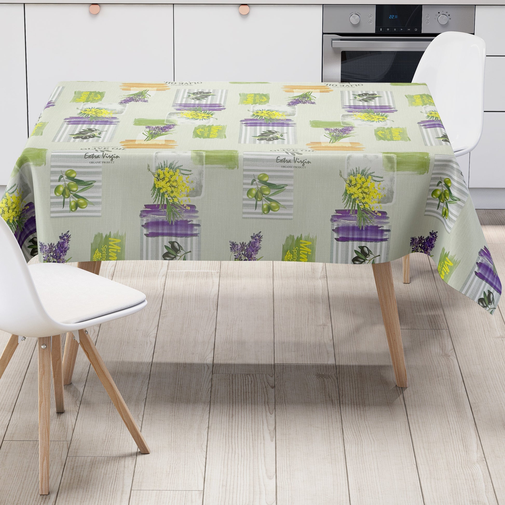 Wachstuch Tischdecke Lavendel Oliven mintgrün