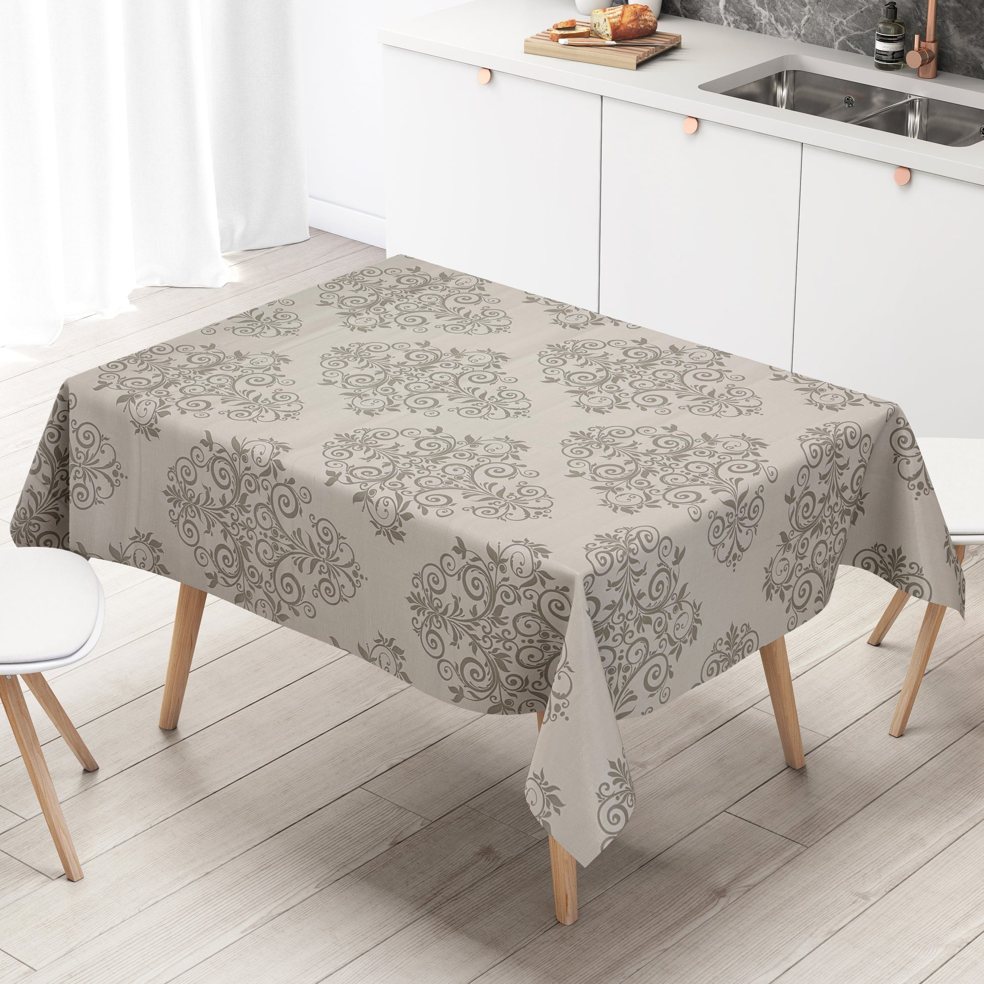 Wachstuch Tischdecke Barock Ornamente Taupefarben