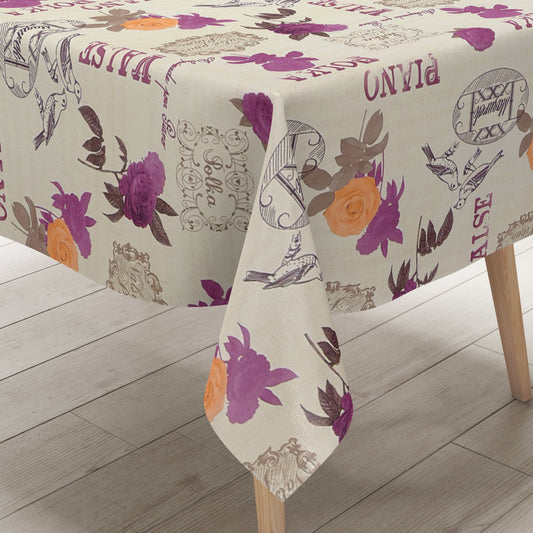 Wachstuch Tischdecke geprägt KE32810 PIANO POLKA Rosen und Vögel eckig rund oval