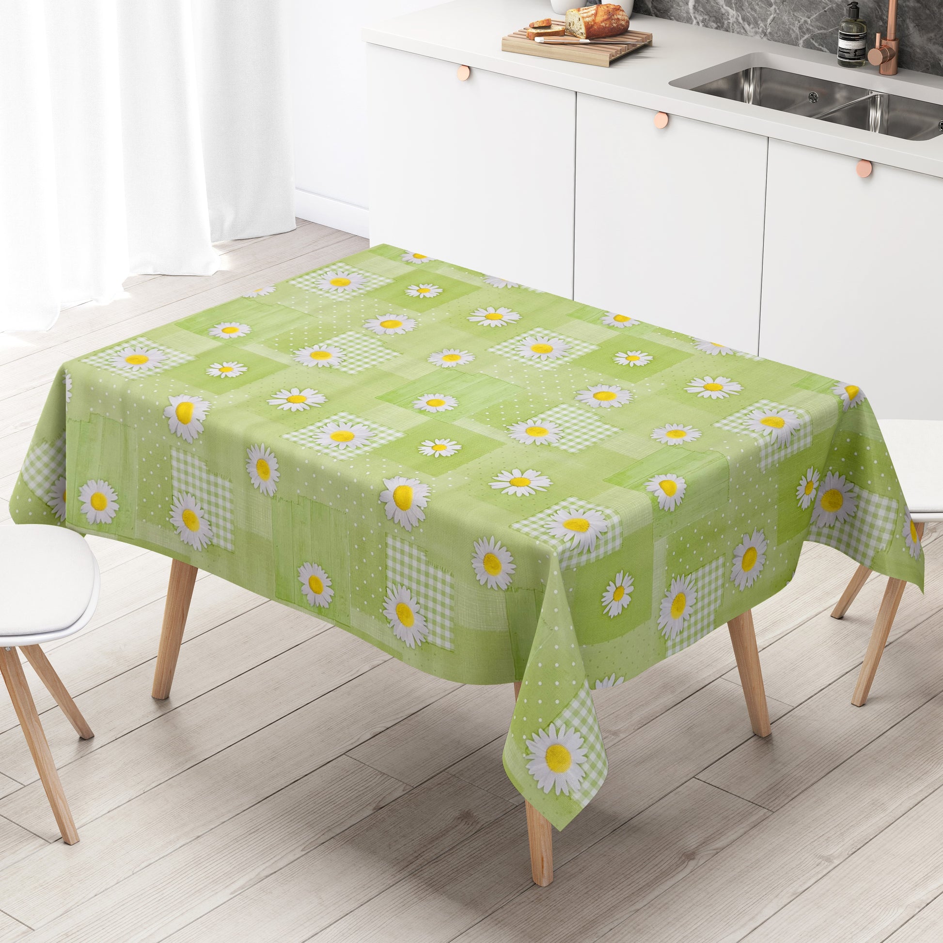 Wachstuch Tischdecke Margeriten grün