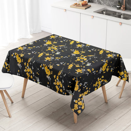 Wachstuch Tischdecke Kirschblüte schwarz