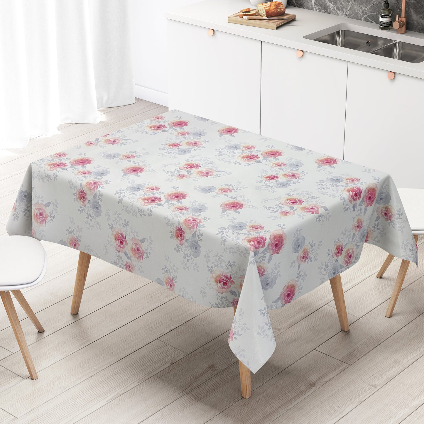 Nappe en toile cirée gaufrée KE4811R roses fleurs carré rond ovale