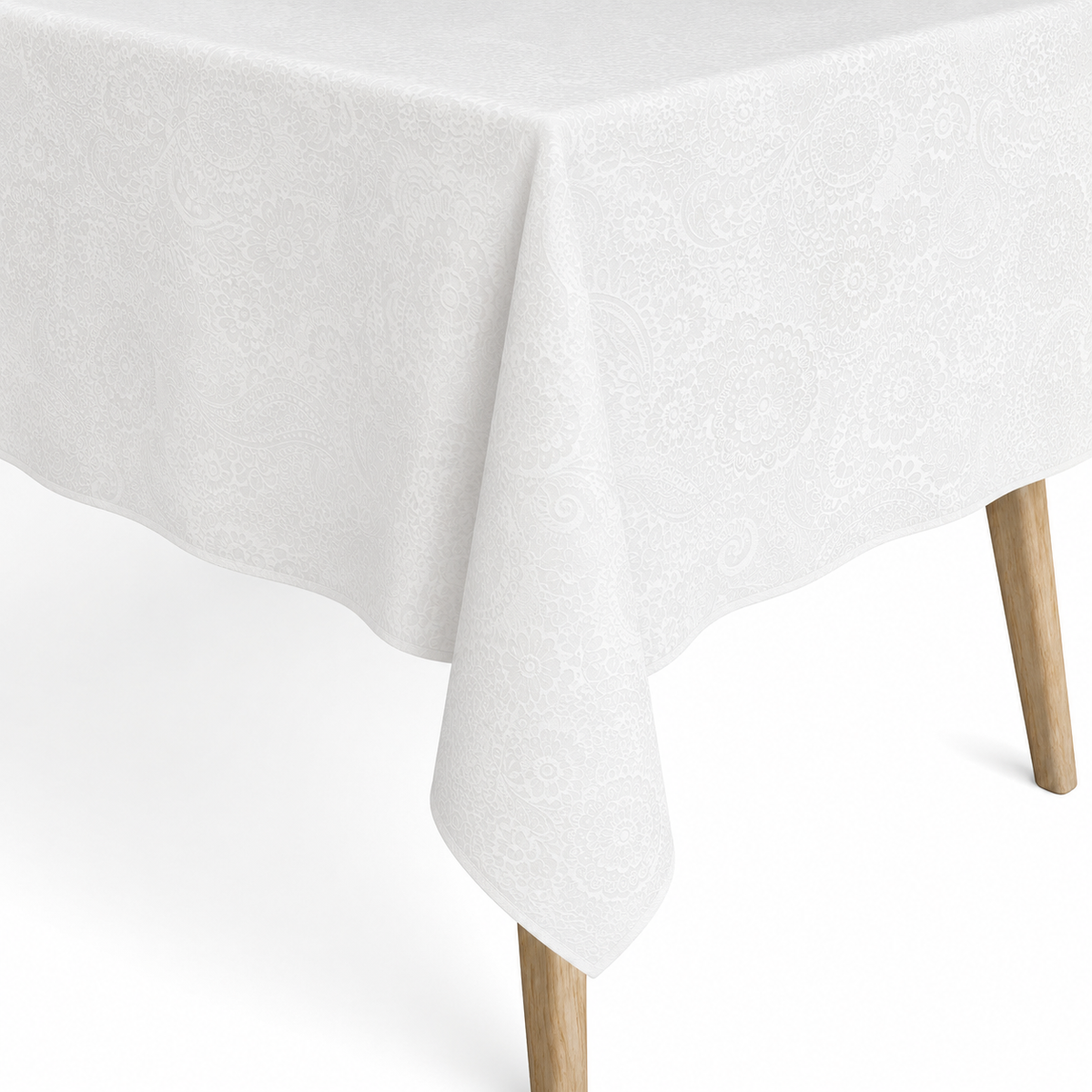 Jacquard Tischdecke aus beschichteter Baumwolle mit Fleckenschutz KLIMT weiß BOHO Blüten eckig rund oval