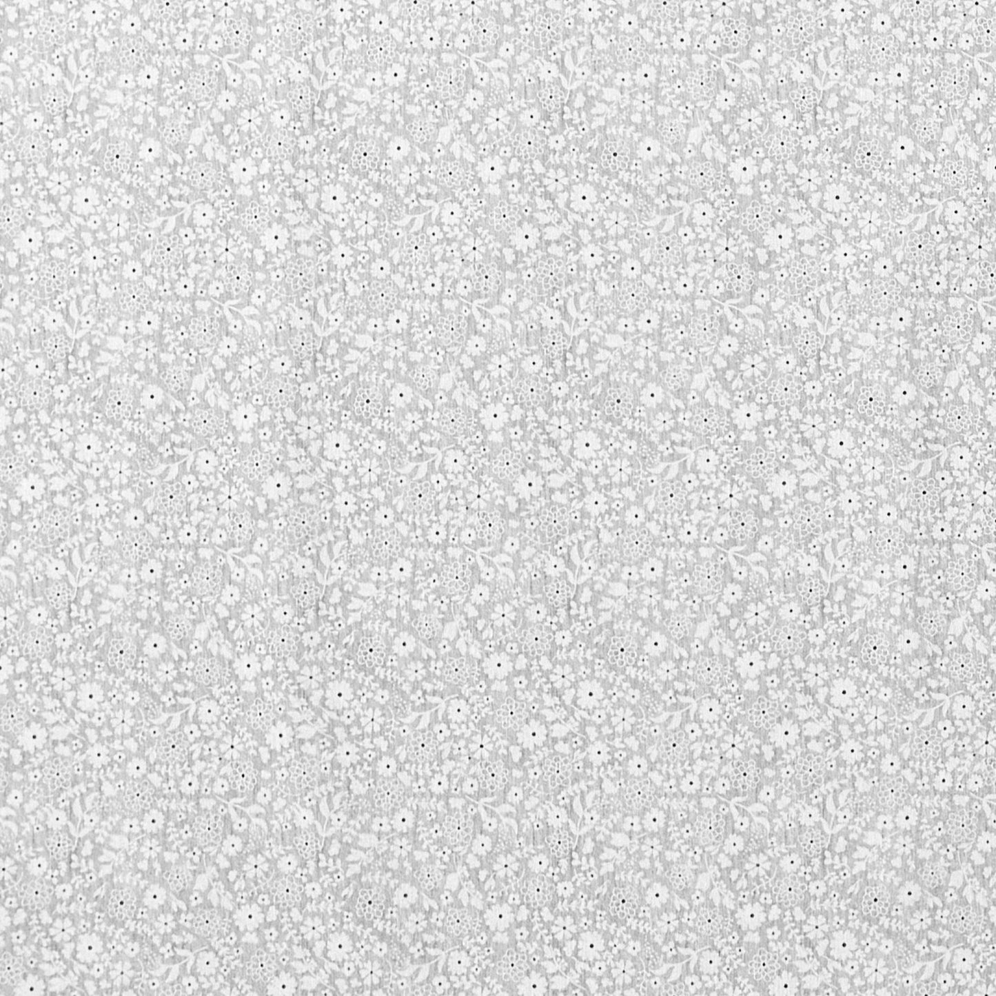 Jacquard Tischdecke aus beschichteter Baumwolle mit feinem Blumen- und Blütenmuster in Grau und Weiß, fleckenabweisend und pflegeleicht.