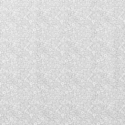Jacquard Tischdecke aus beschichteter Baumwolle mit feinem Blumen- und Blütenmuster in Grau und Weiß, fleckenabweisend und pflegeleicht.
