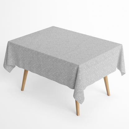Jacquard Tischdecke aus beschichteter Baumwolle mit feinem Blumen- und Blütenmuster in Grau und Weiß, fleckenabweisend und pflegeleicht.