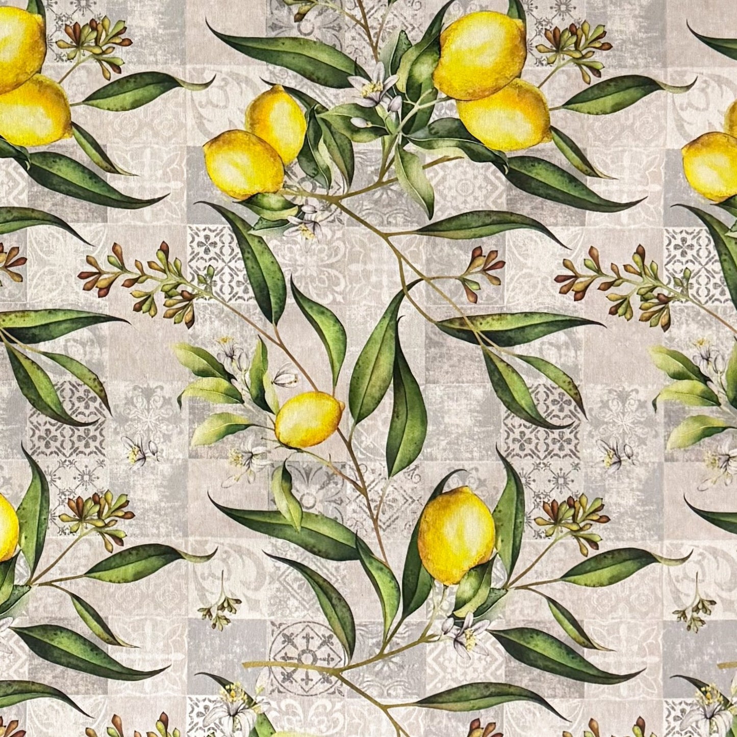 Nappe jacquard en coton enduit antitache LIMONERO citron mosaïque carrée ronde ovale 