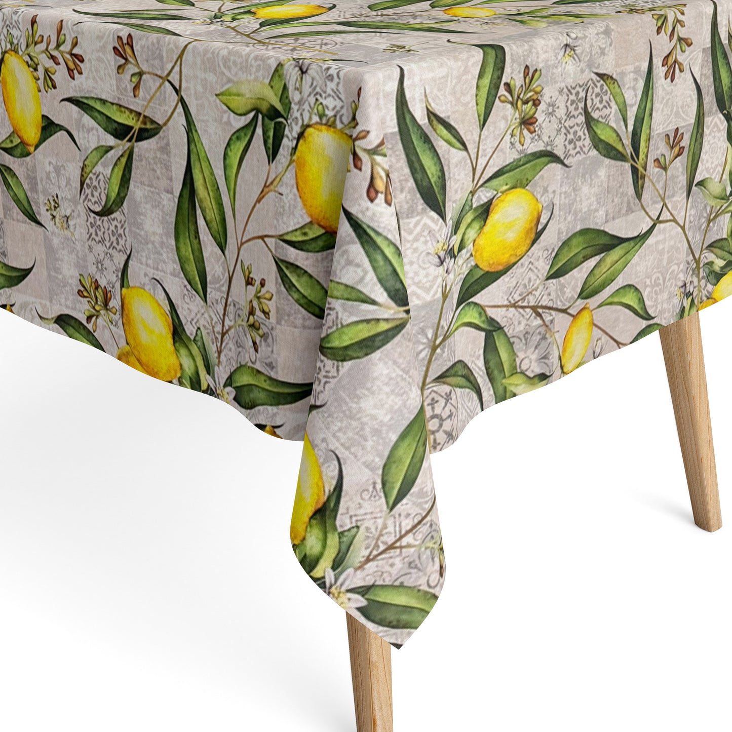 Nappe jacquard en coton enduit antitache LIMONERO citron mosaïque carrée ronde ovale 