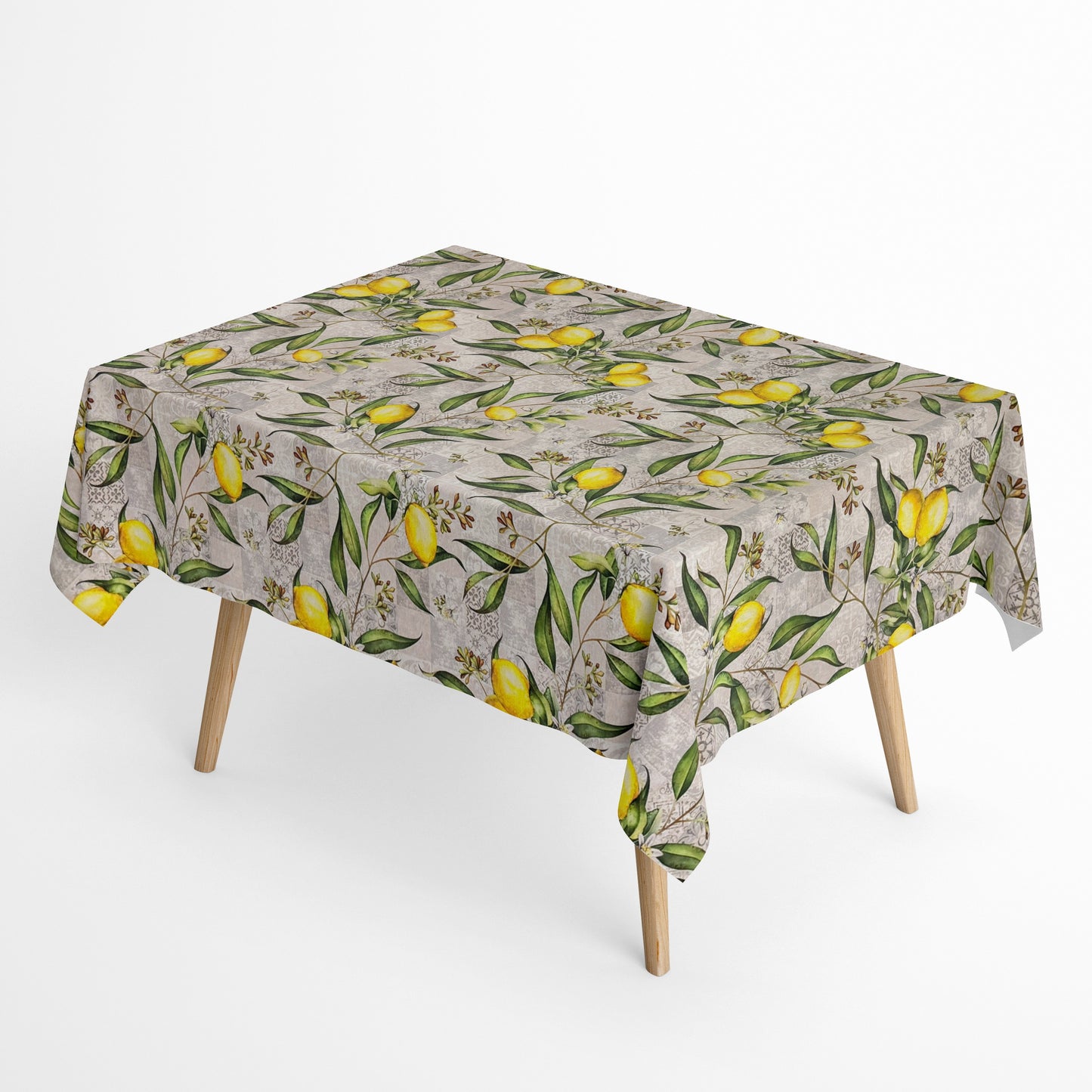 Nappe jacquard en coton enduit antitache LIMONERO citron mosaïque carrée ronde ovale 