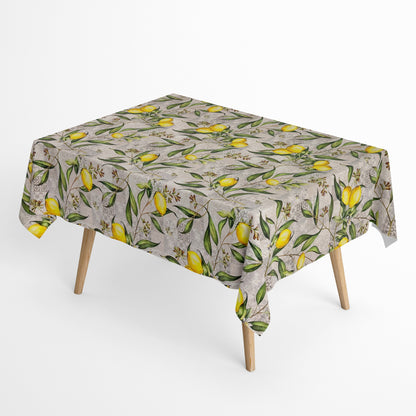 Nappe jacquard en coton enduit antitache LIMONERO citron mosaïque carrée ronde ovale 