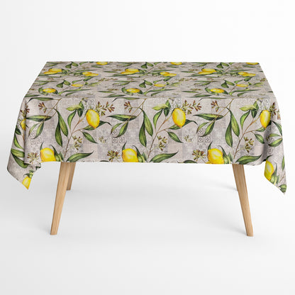 Nappe jacquard en coton enduit antitache LIMONERO citron mosaïque carrée ronde ovale 