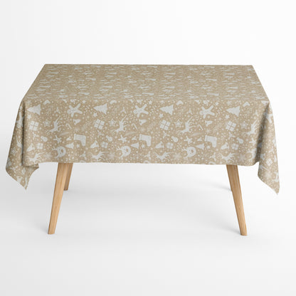 Baumwolltischdecke Weihnachten Advent LINERA beige Geschenke Rentier eckig rund oval