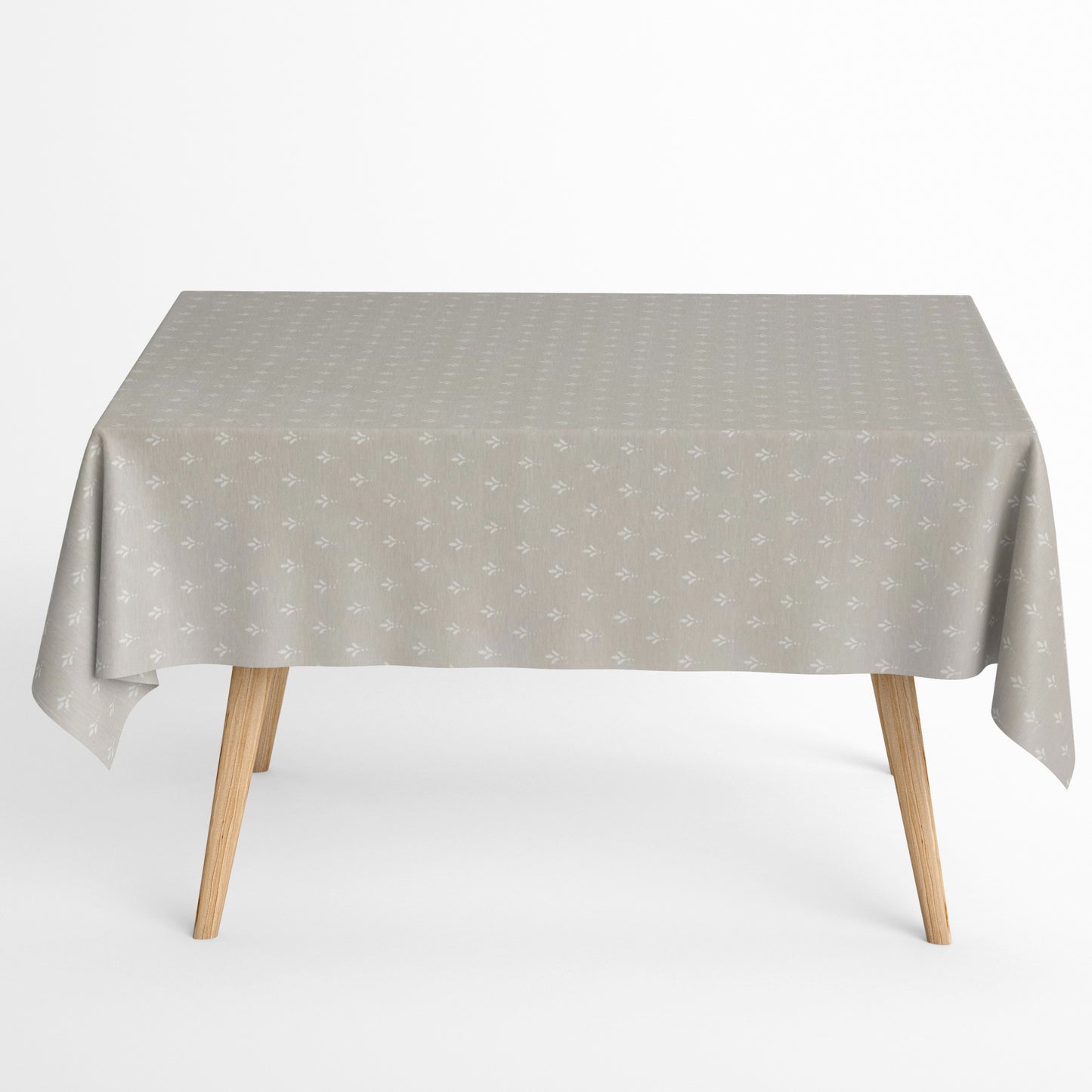 Jacquard Tischdecke aus beschichteter Baumwolle mit Fleckenschutz EcoNova LUNEL PIEDRA hellgrau Blätter eckig rund oval