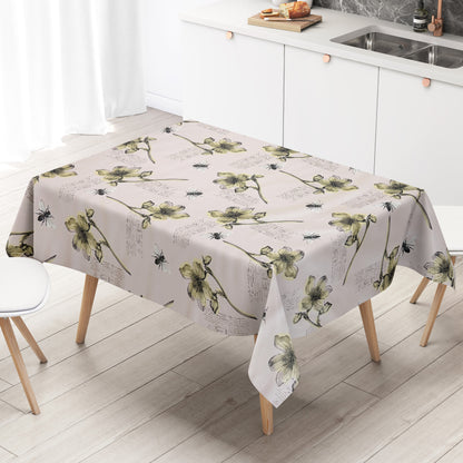 Wachstuch Tischdecke Blumen Bienen altrosa