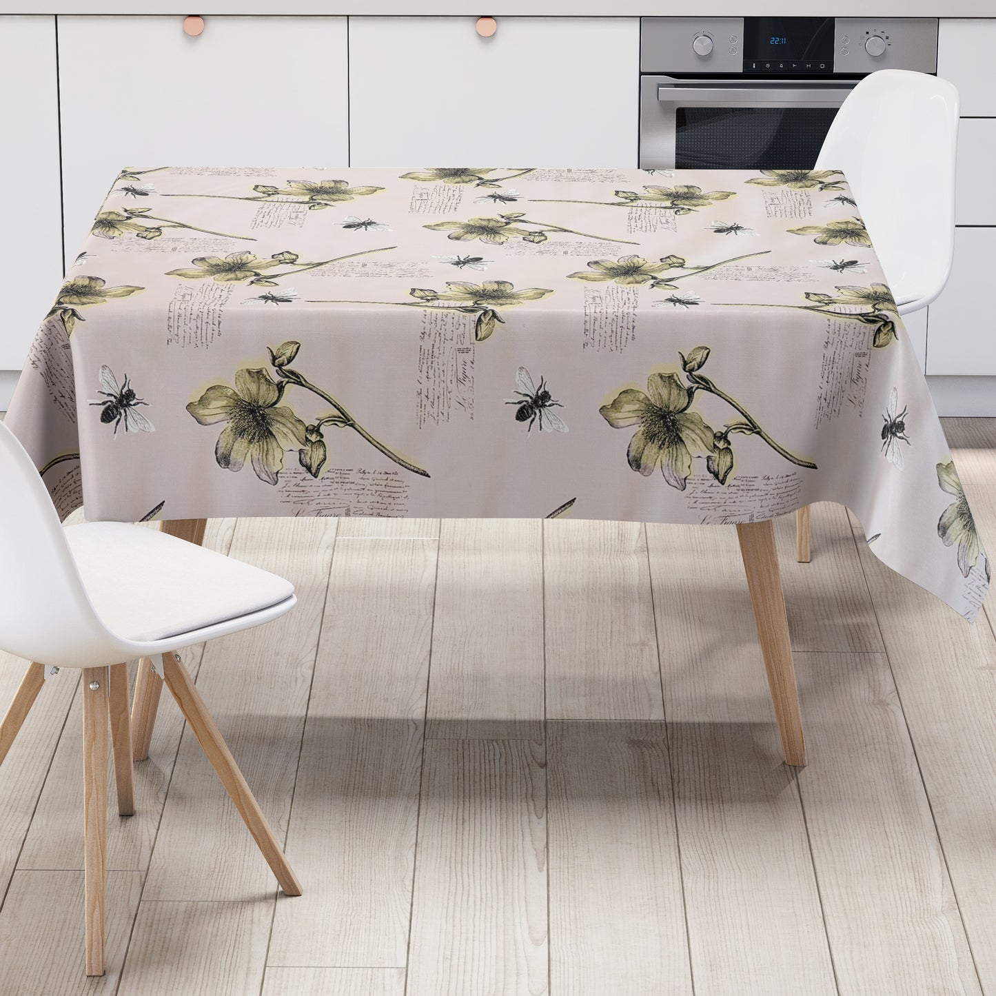 Wachstuch Tischdecke Blumen Bienen altrosa
