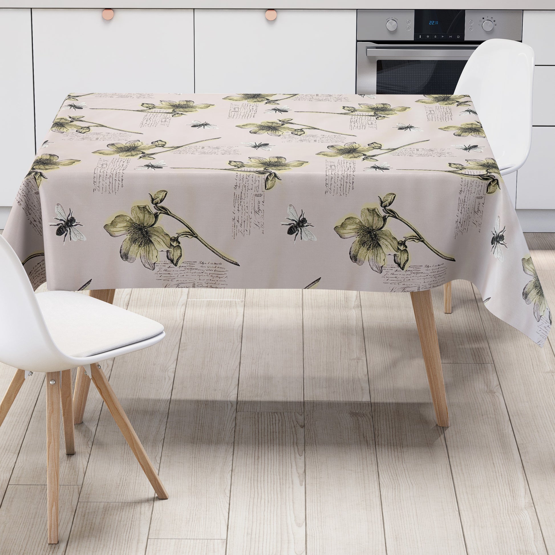 Wachstuch Tischdecke Blumen Bienen altrosa