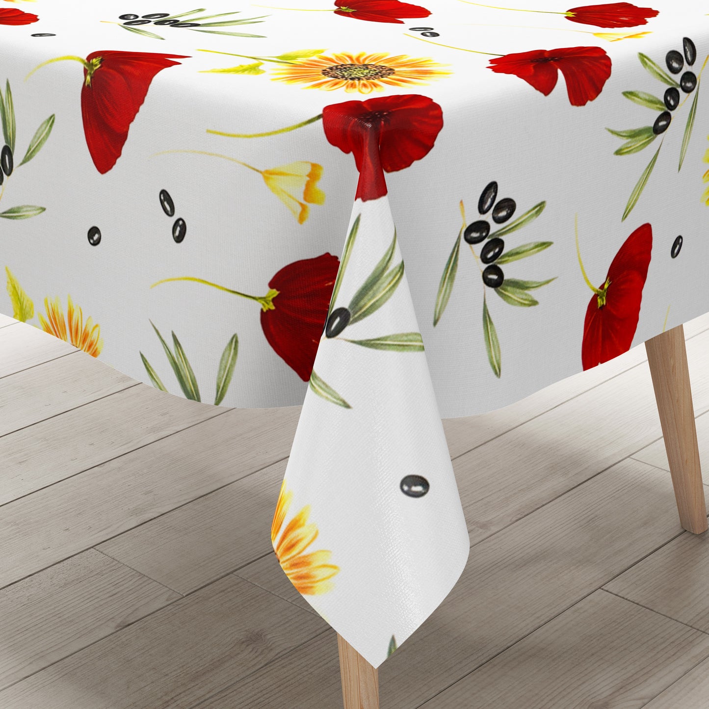 Wachstuch Tischdecke Sonnenblumen Mohnblumen Oliven