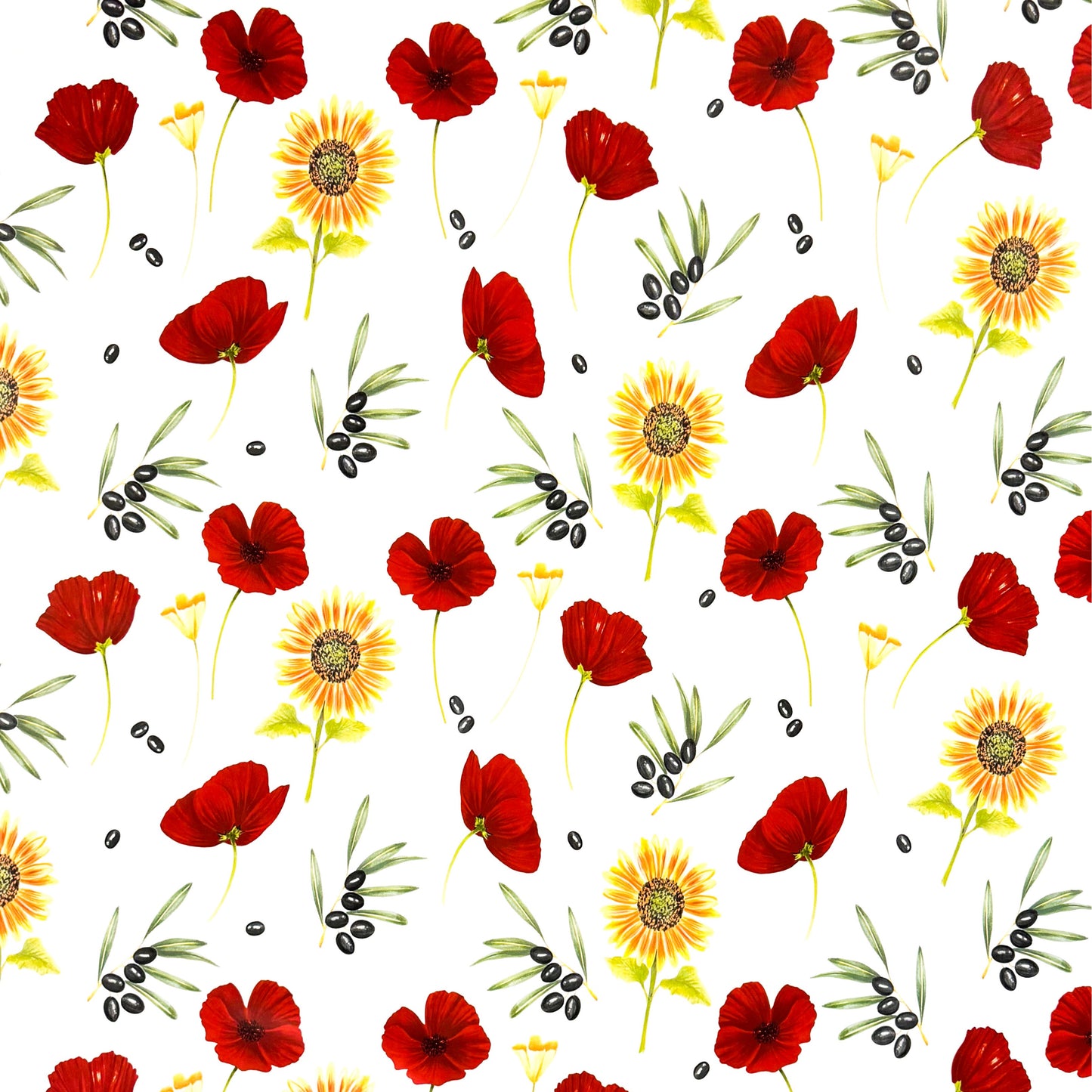 Wachstuch Tischdecke Sonnenblumen Mohnblumen Oliven