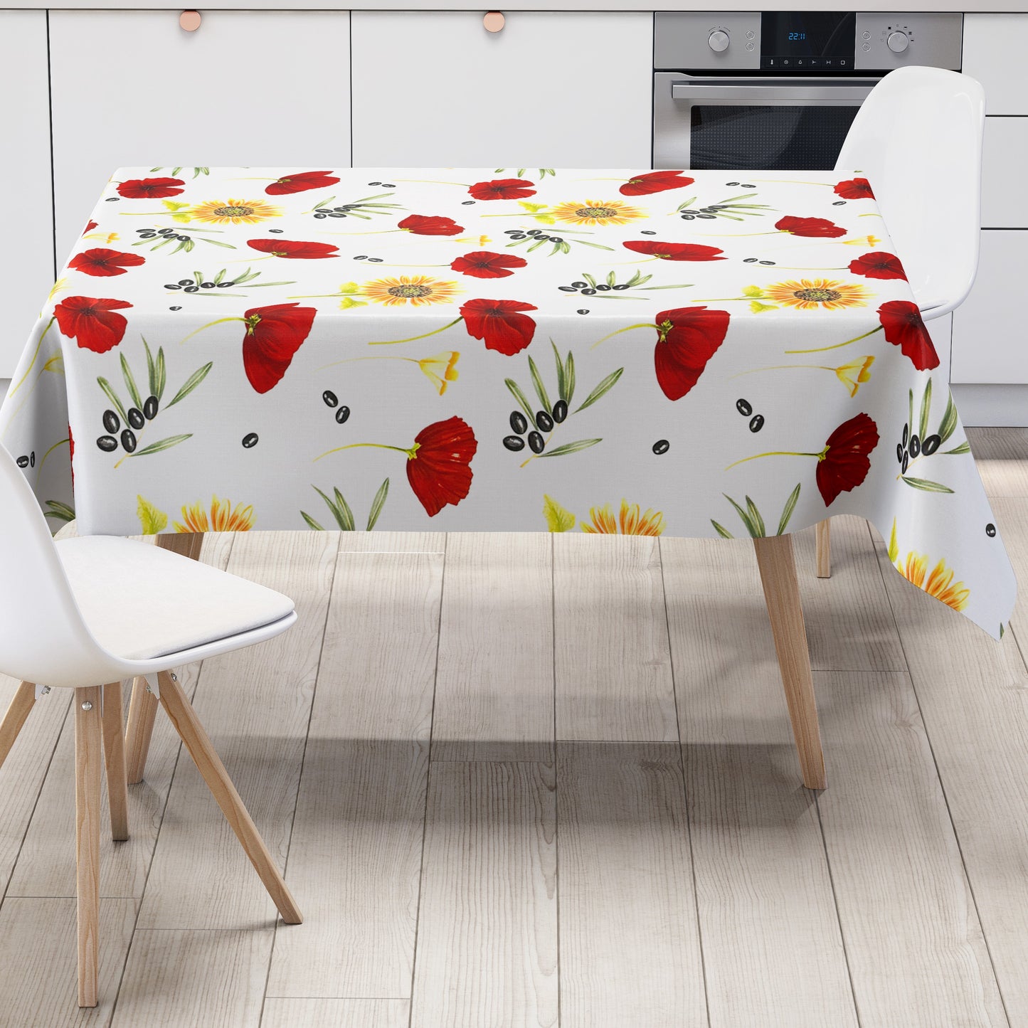 Wachstuch Tischdecke Sonnenblumen Mohnblumen Oliven