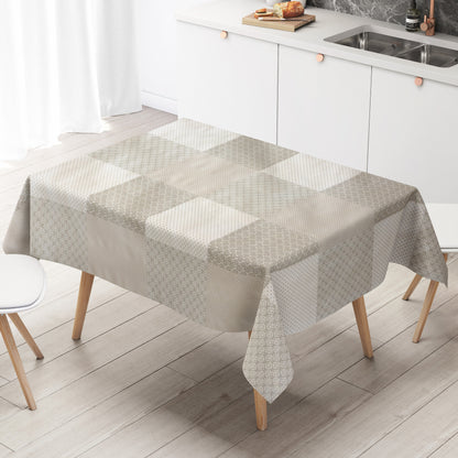 Wachstuch Tischdecke M19320 weiß taupe Ornamente Punkte eckig rund oval