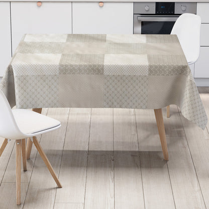 Wachstuch Tischdecke M19320 weiß taupe Ornamente Punkte eckig rund oval