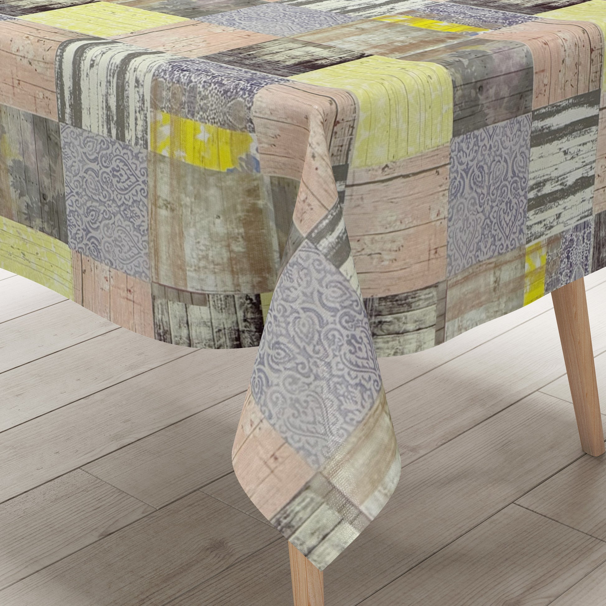 Wachstuch Tischdecke Holz und Mosaik