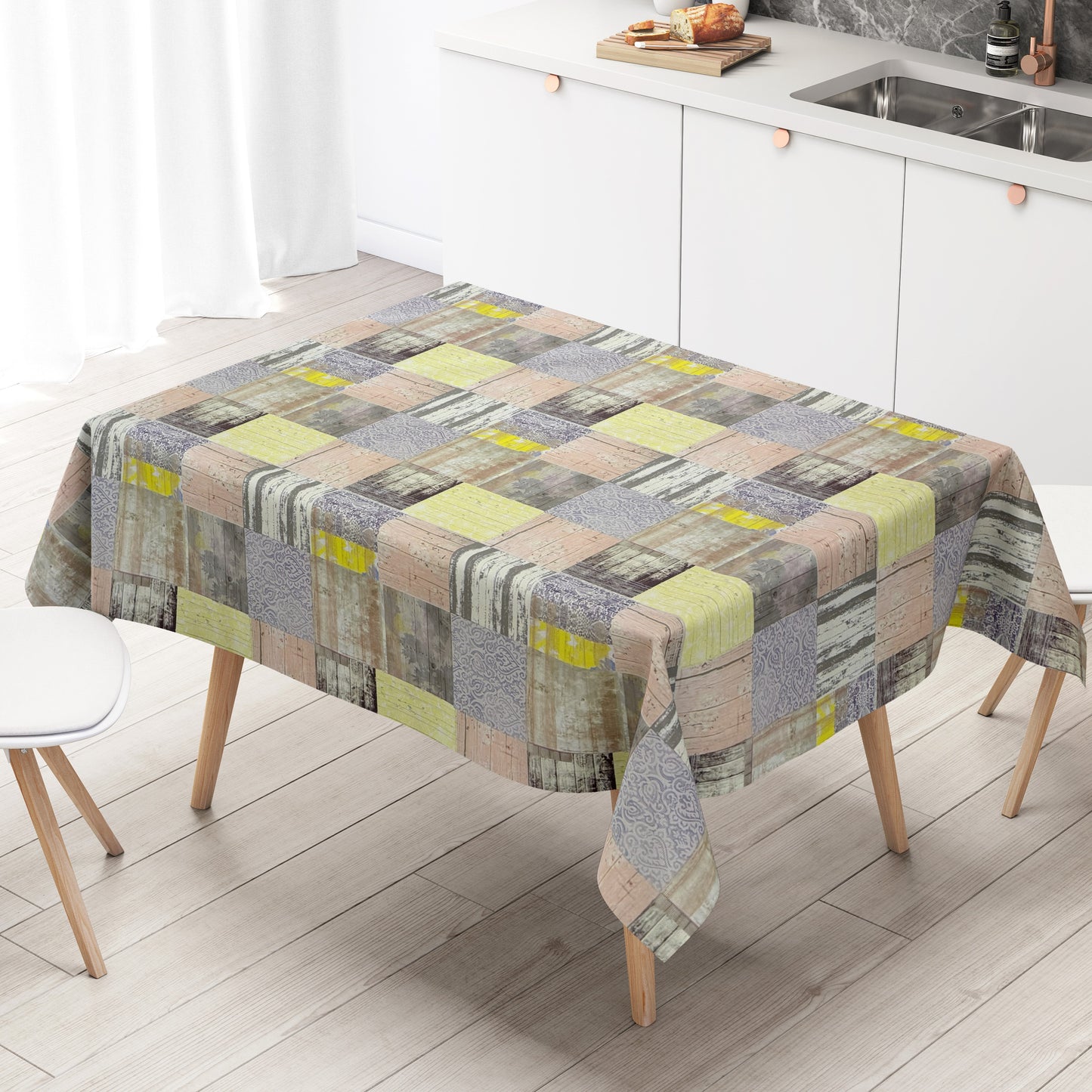 Wachstuch Tischdecke Holz und Mosaik