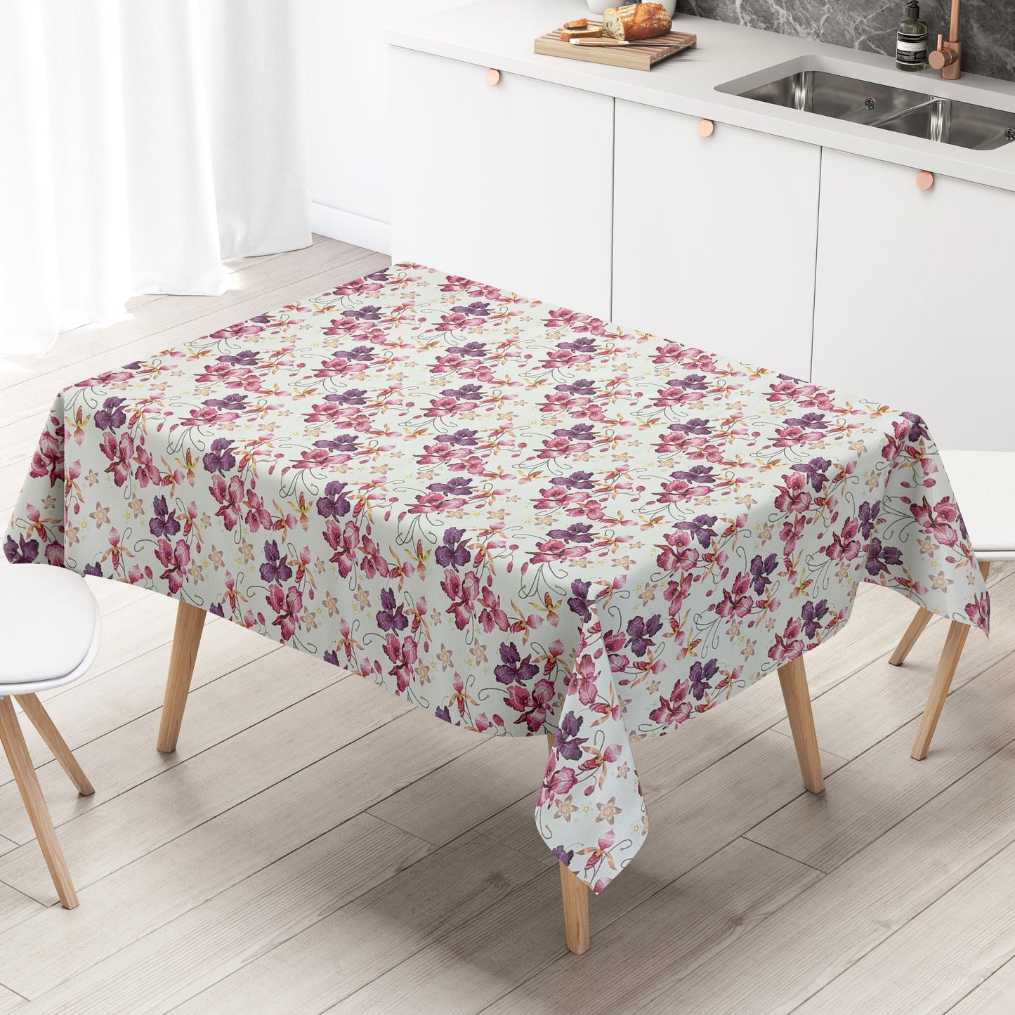 Nappe en toile cirée gaufrée M19414 fleurs roses orchidées carrée ronde ovale