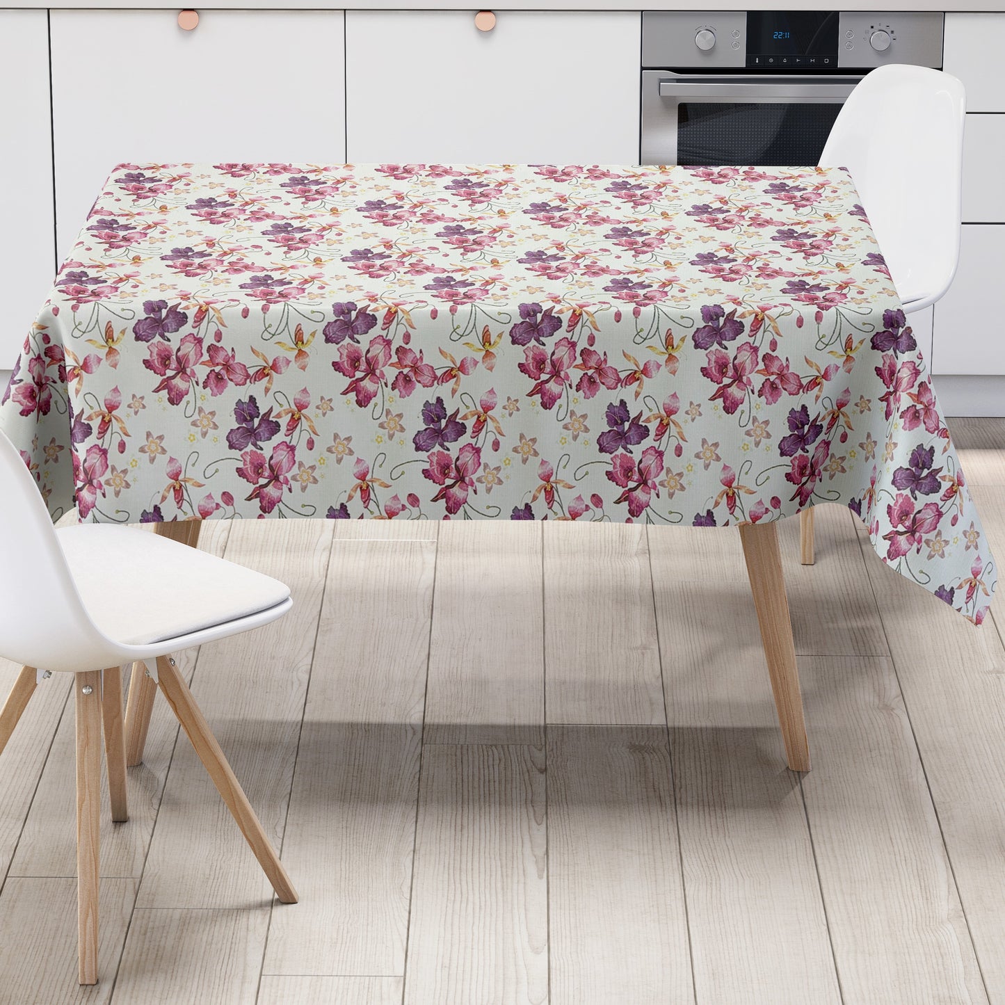 Nappe en toile cirée gaufrée M19414 fleurs roses orchidées carrée ronde ovale