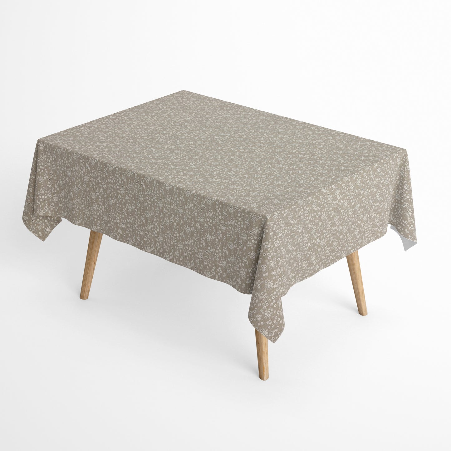 Jacquard Tischdecke aus beschichteter Baumwolle mit Fleckenschutz MILFLORES01 beige zarte Blümchen eckig rund oval