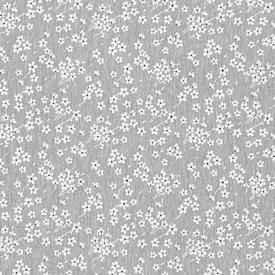 Jacquard-Tischdecke aus beschichteter Baumwolle in Grau mit feinem weißen Streublümchenmuster, fleckenabweisend.