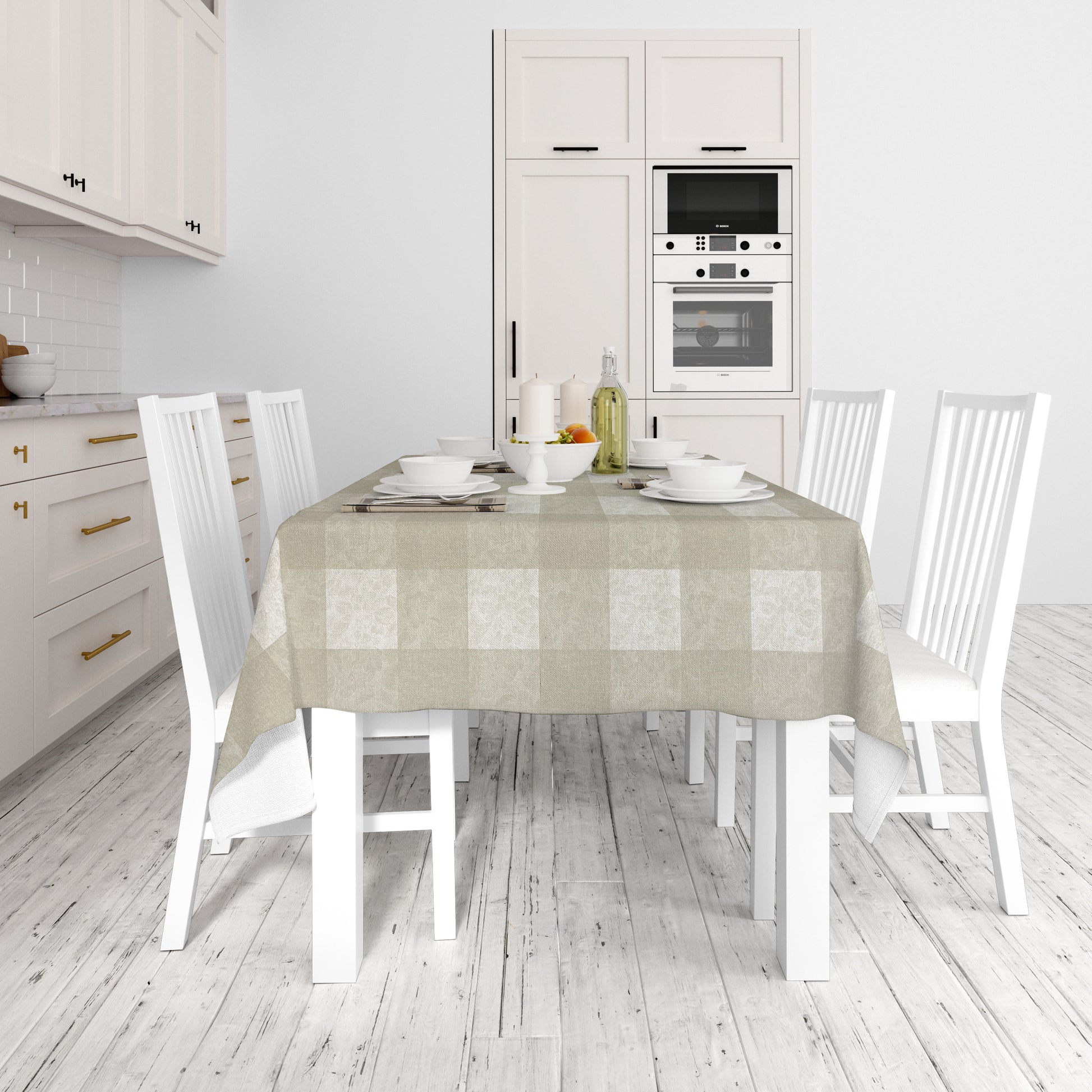 Baumwoll Tischdecke kariert beige Blumen