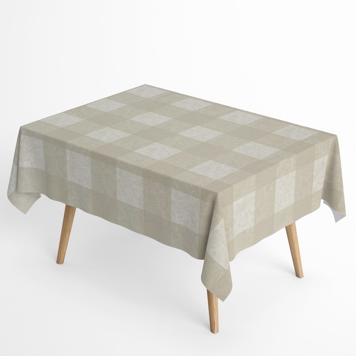 Baumwoll Tischdecke kariert beige Blumen