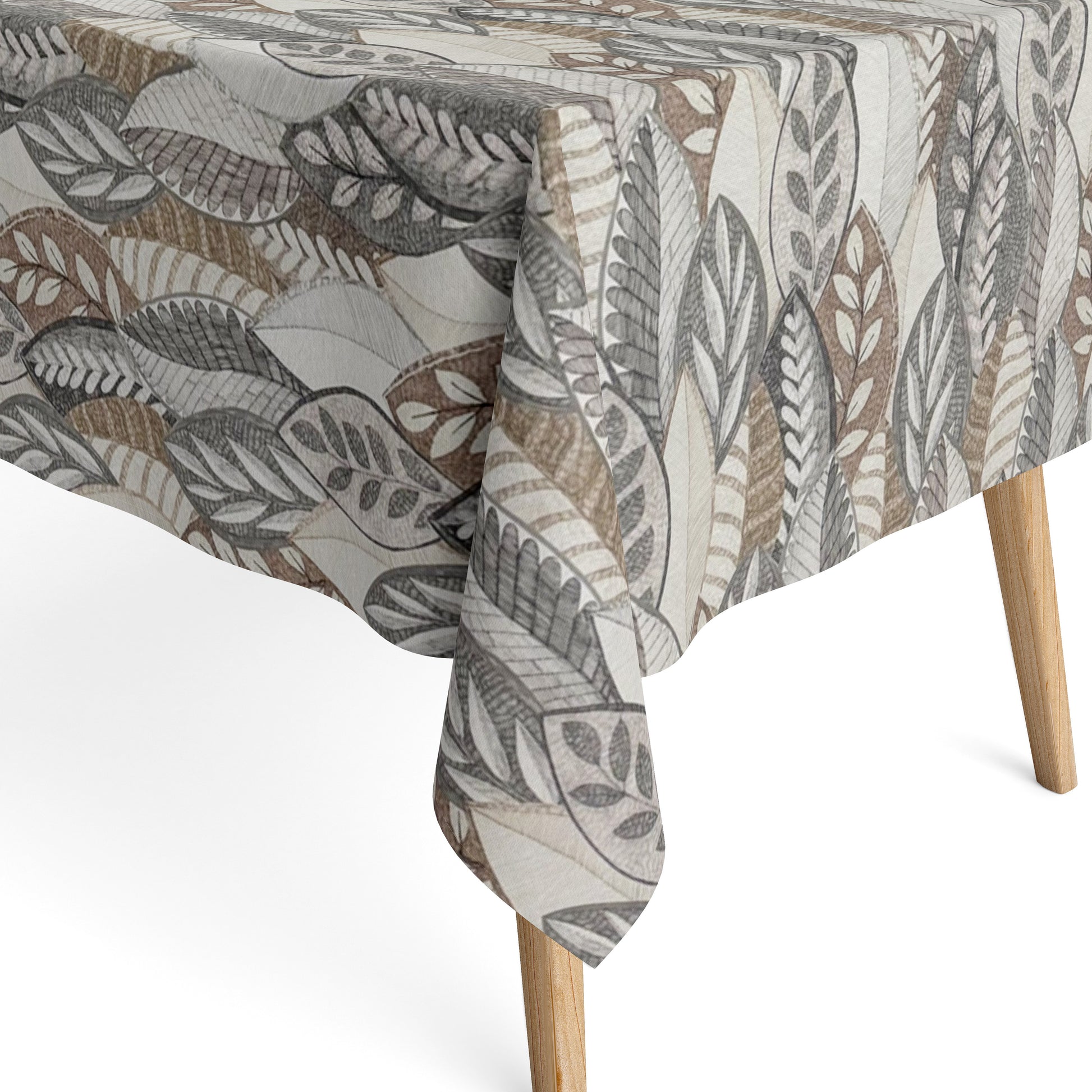 Baumwoll Tischdecke Blätter Laube beige grau