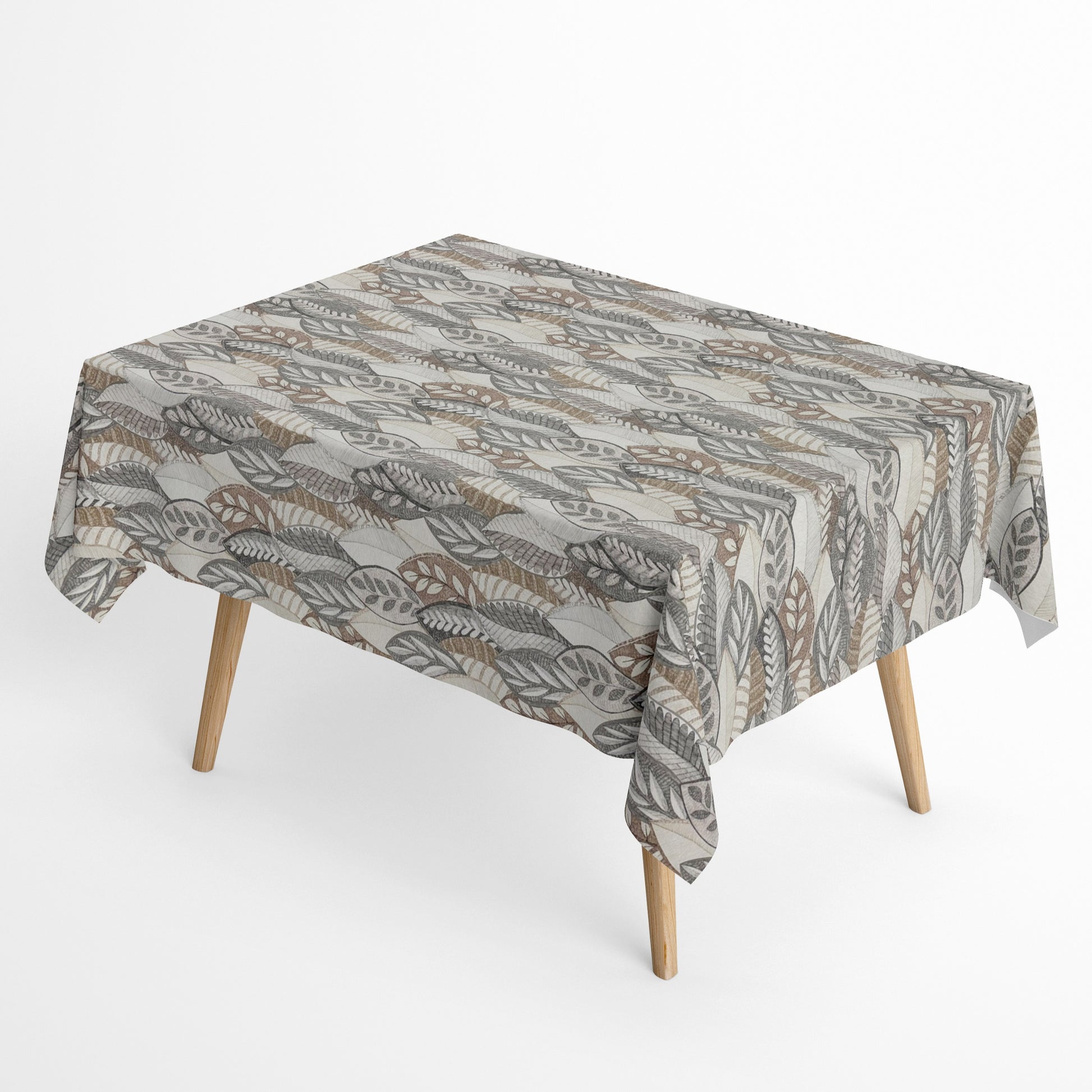Baumwoll Tischdecke Blätter Laube beige grau
