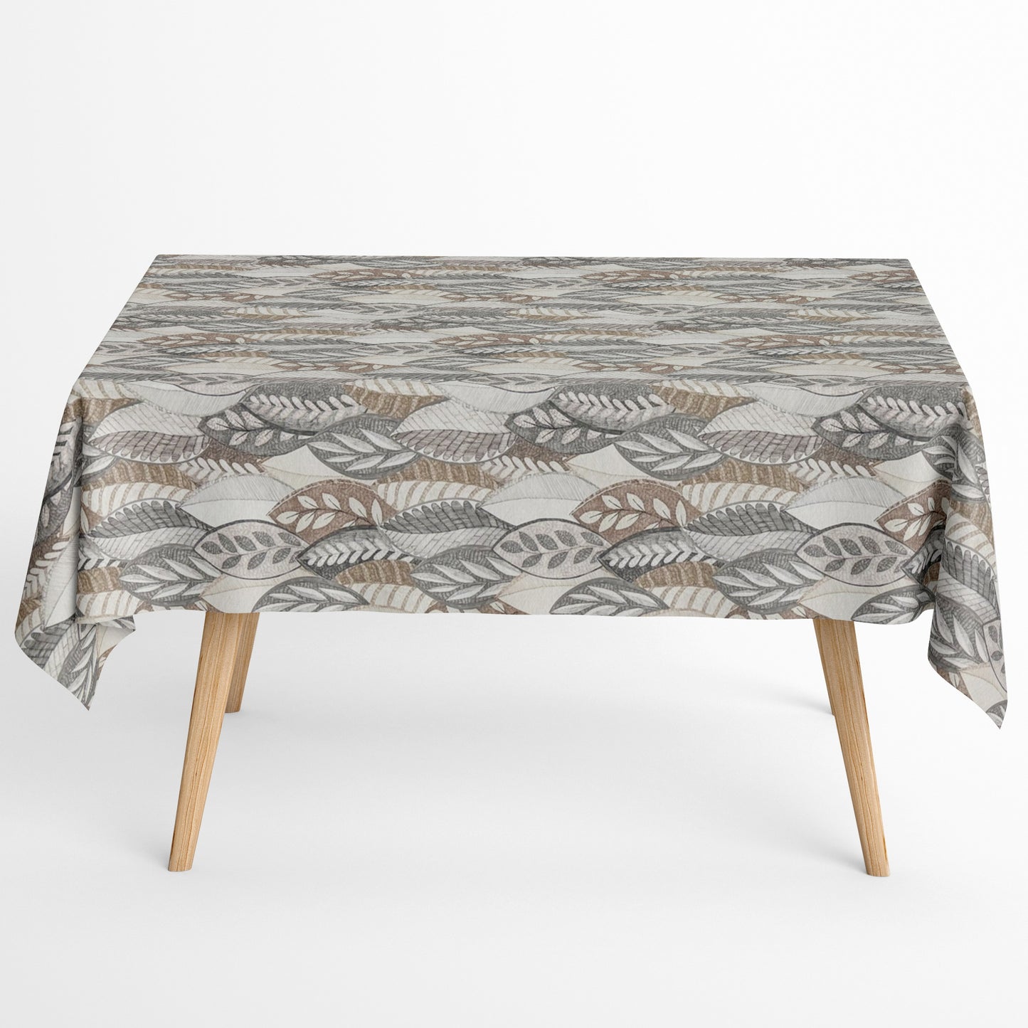 Baumwoll Tischdecke Blätter Laube beige grau