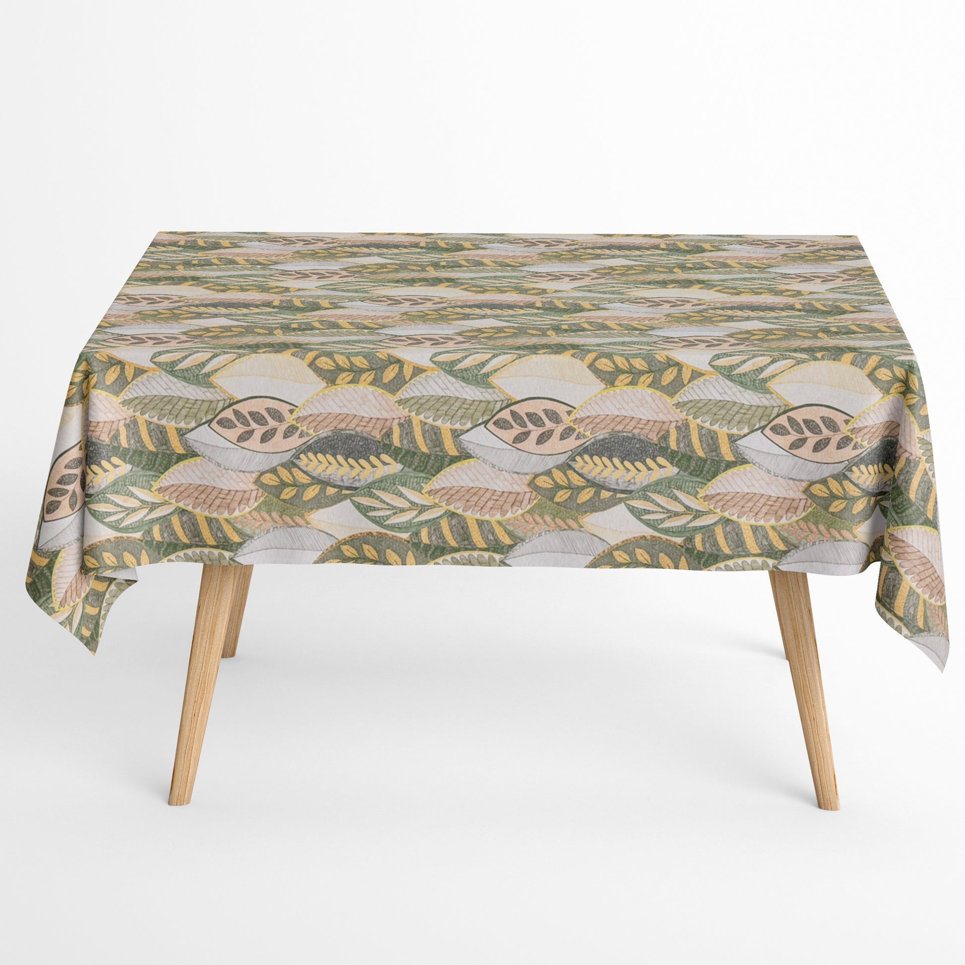 Baumwoll Tischdecke beige grün Herbst