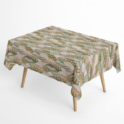 Baumwoll Tischdecke beige grün Herbst